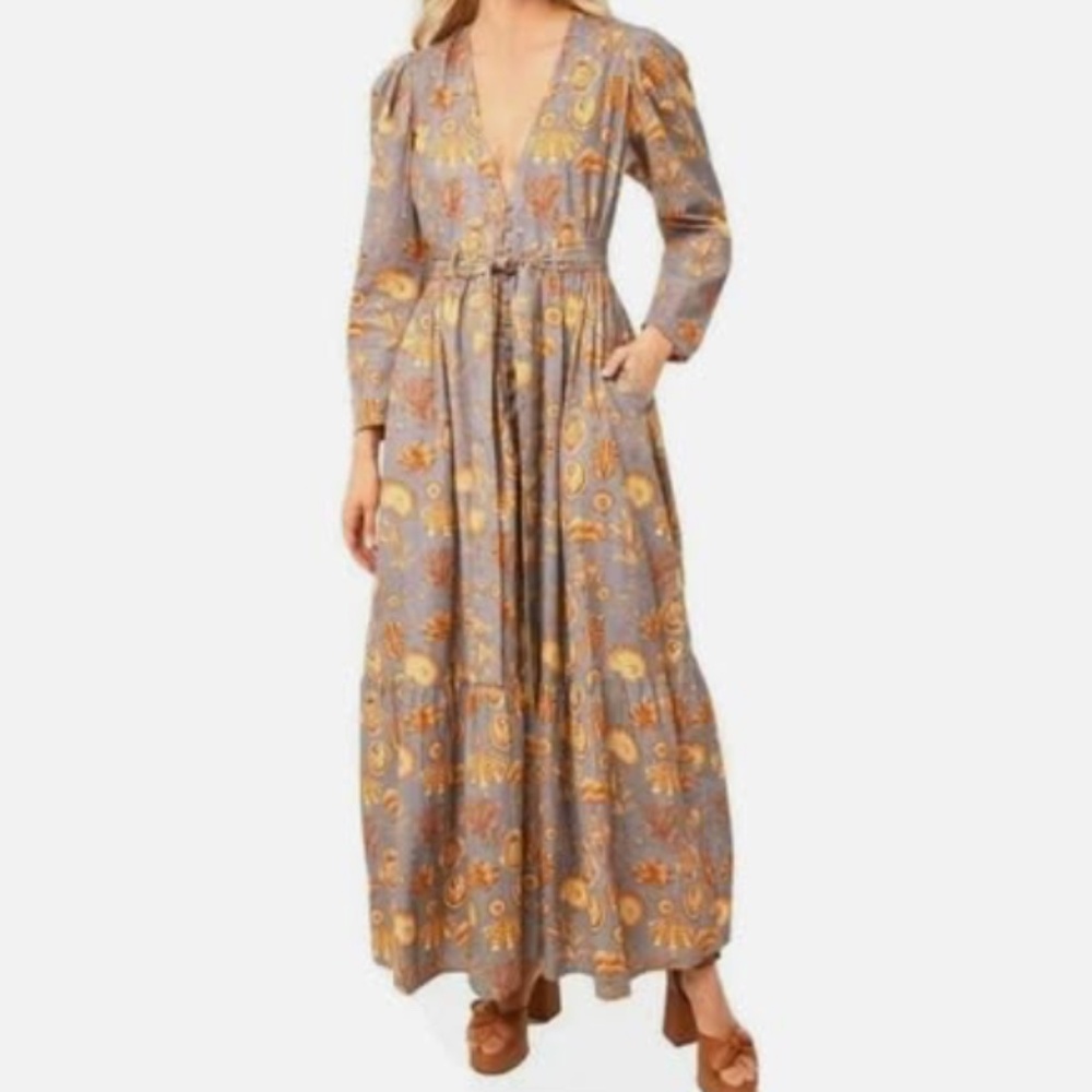 Carolina K Corals Gray Ori Robe Long Sleeve Maxi Dress